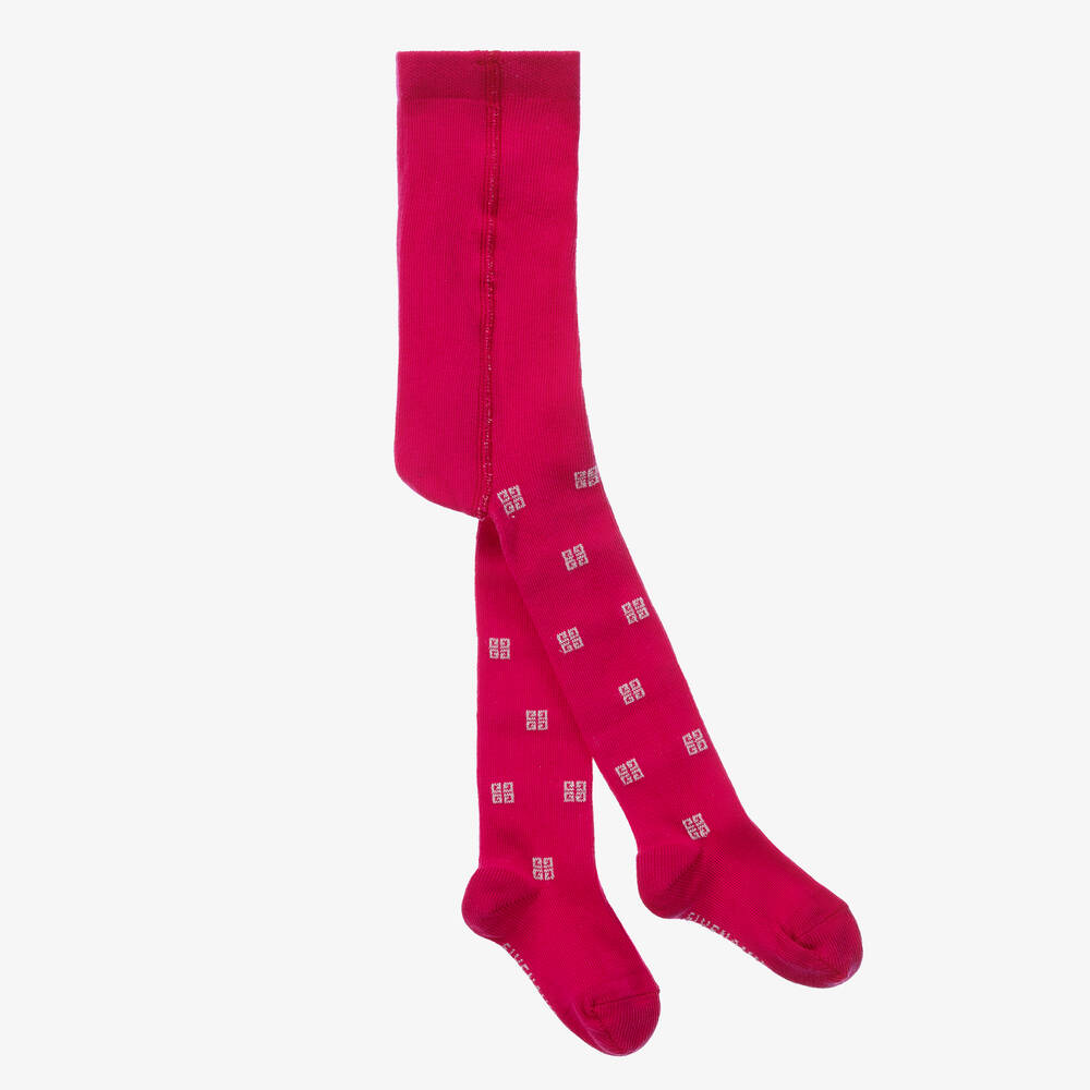 Givenchy - Girls Fuchsia Pink Cotton 4G Tights | Childrensalon