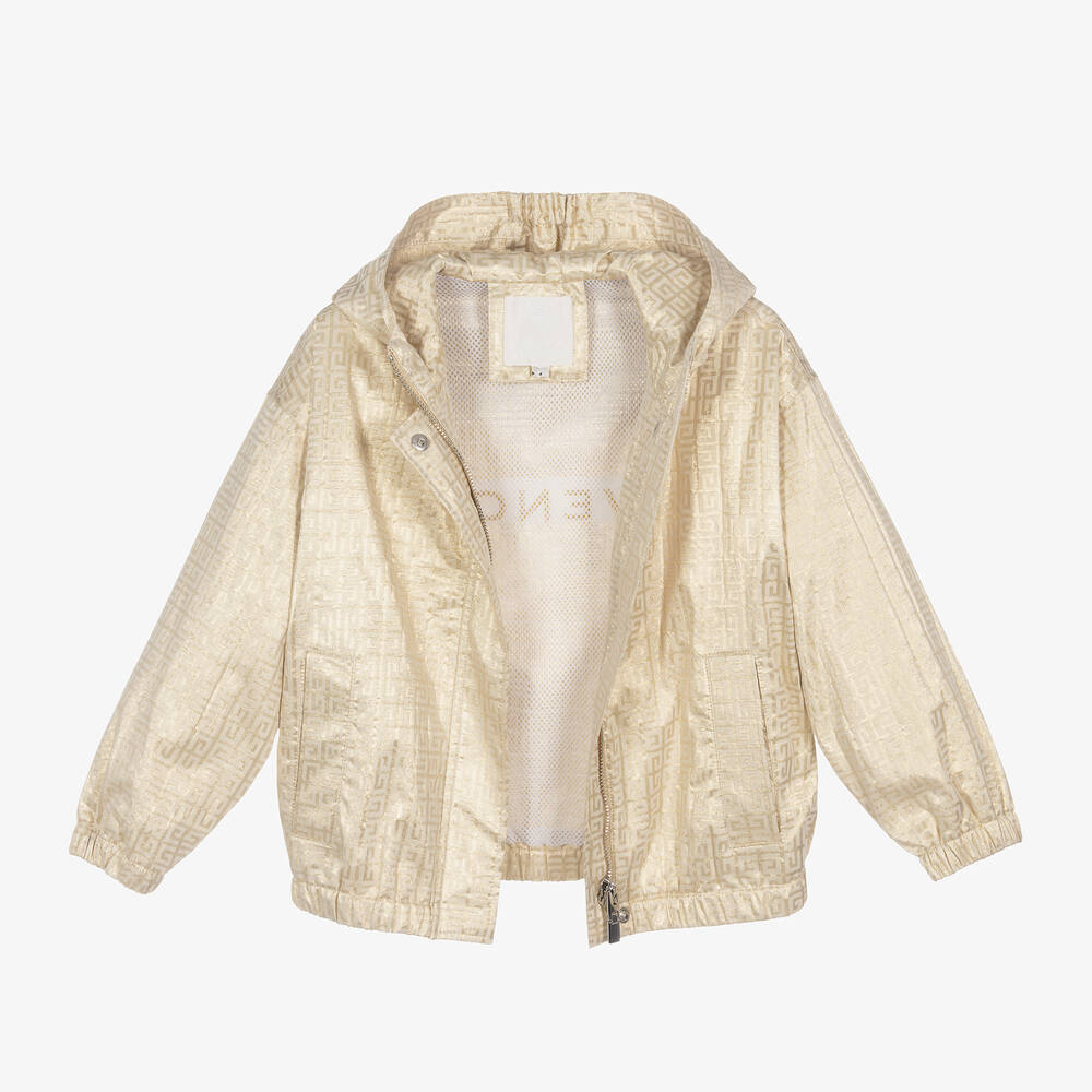 Givenchy-Girls Gold Jacquard Hooded Jacket | Childrensalon Outlet