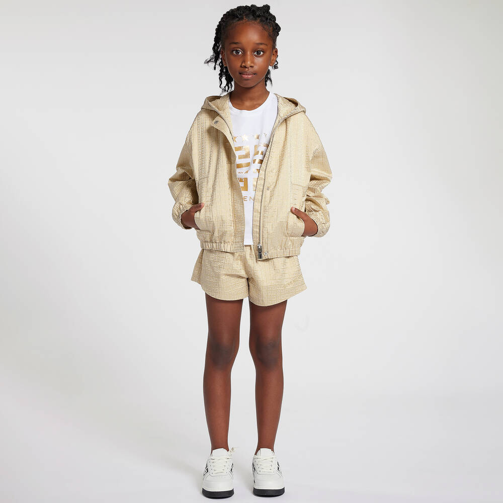 Givenchy-Girls Gold Jacquard Shorts | Childrensalon Outlet