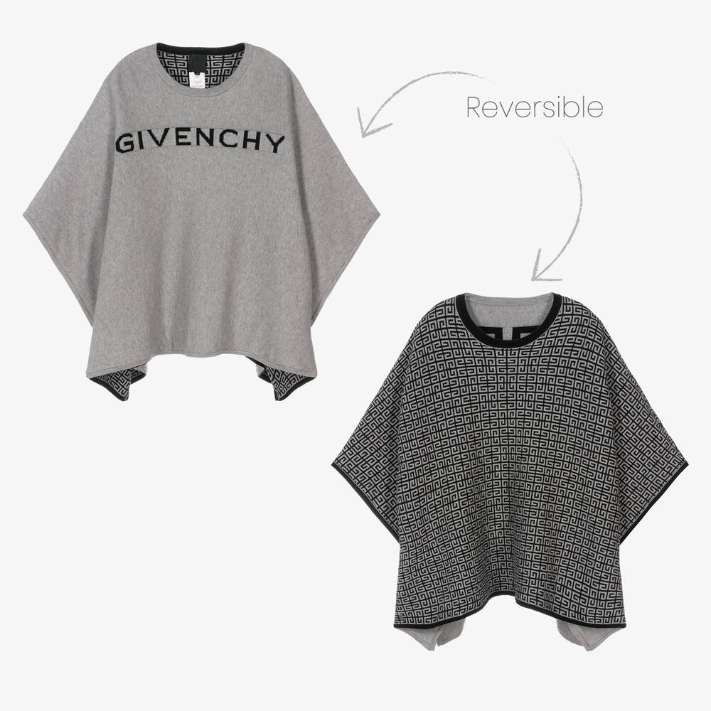Givenchy - Girls Grey Knitted Reversible 4G Cape | Childrensalon
