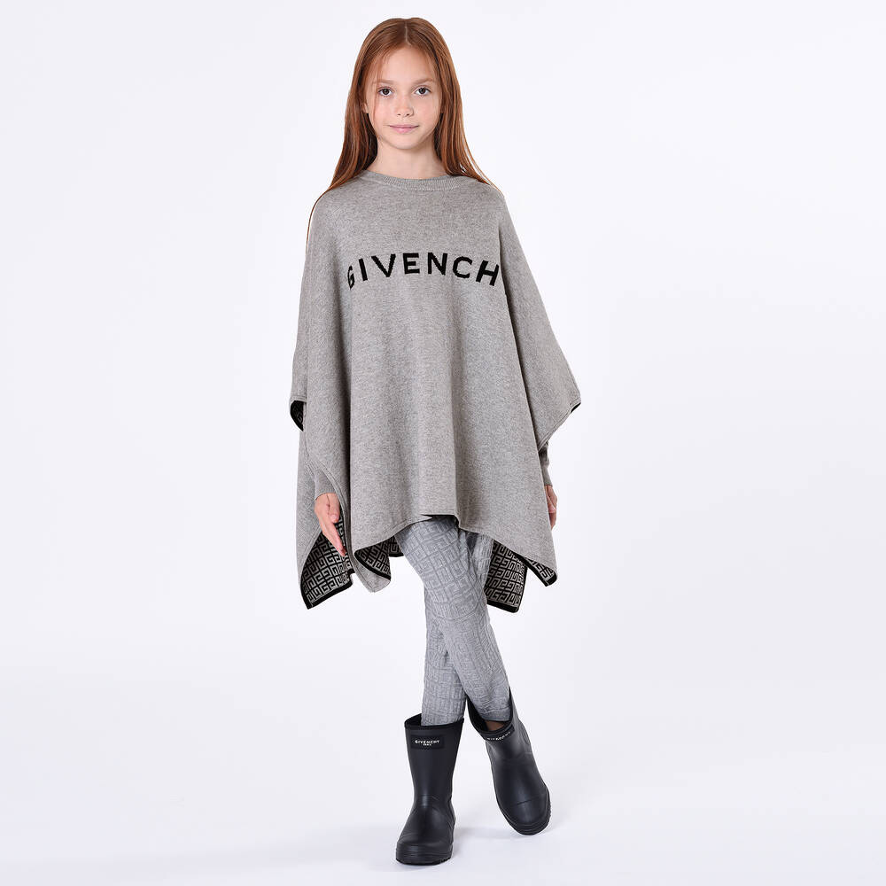Givenchy - Girls Grey Knitted Reversible 4G Cape