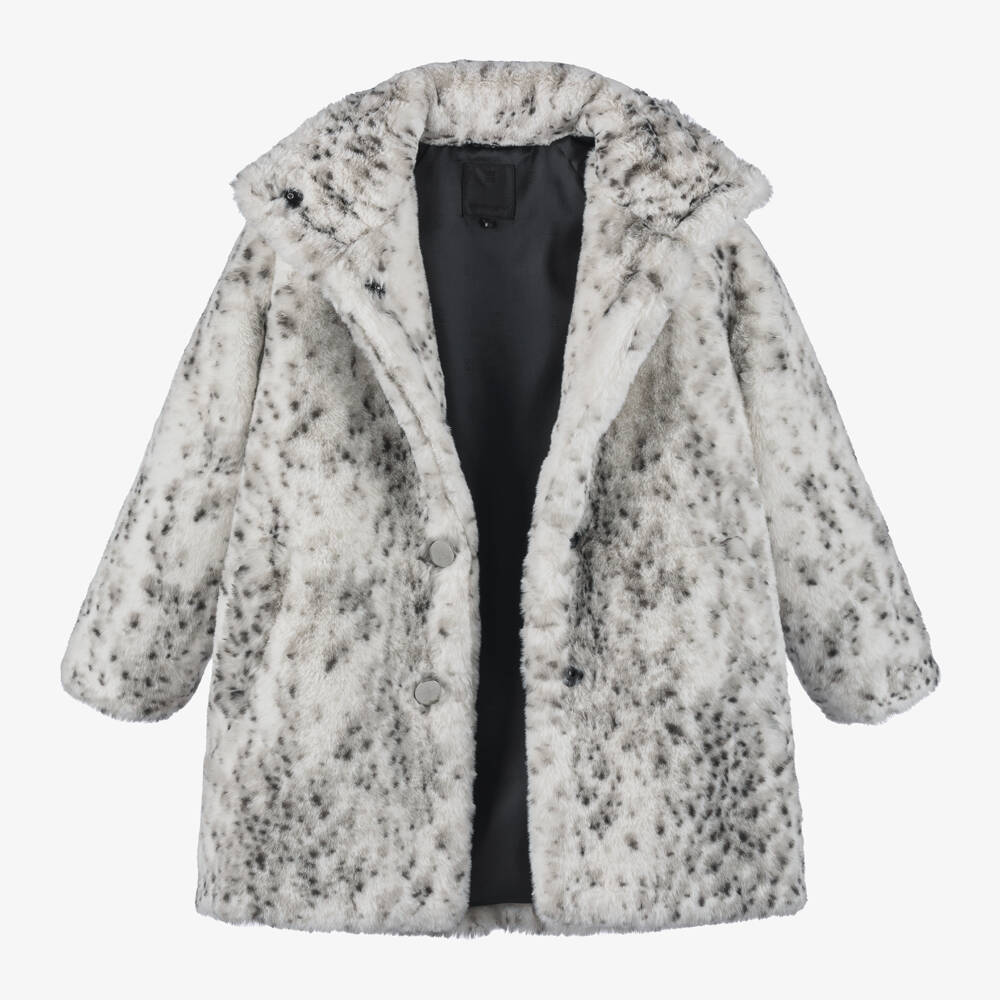 Givenchy-Girls Ivory Animal Print Faux Fur Coat | Childrensalon Outlet