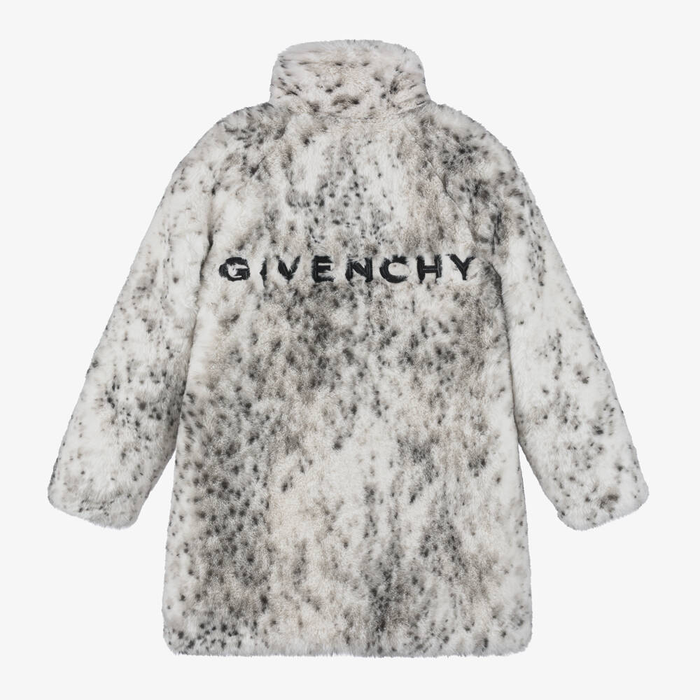 Givenchy-Girls Ivory Animal Print Faux Fur Coat | Childrensalon Outlet