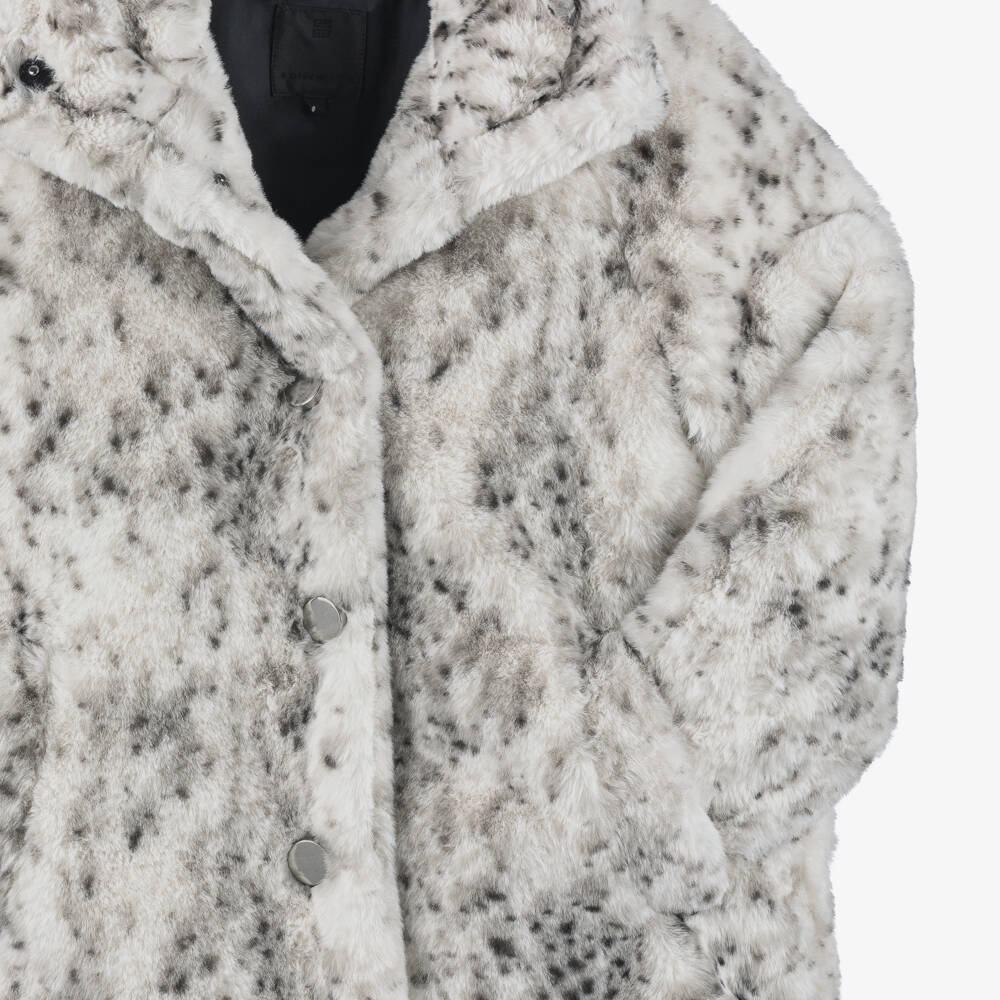 Givenchy-Girls Ivory Animal Print Faux Fur Coat | Childrensalon Outlet