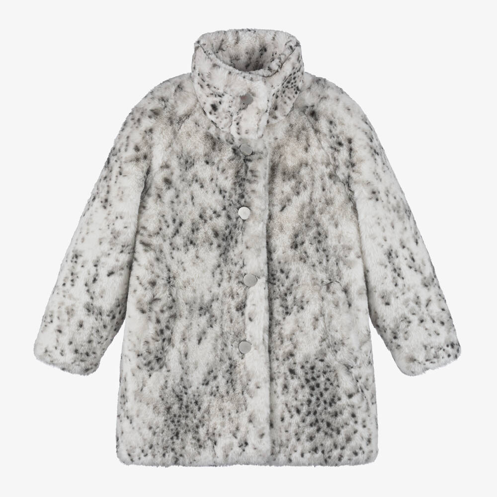 Givenchy-Girls Ivory Animal Print Faux Fur Coat | Childrensalon Outlet