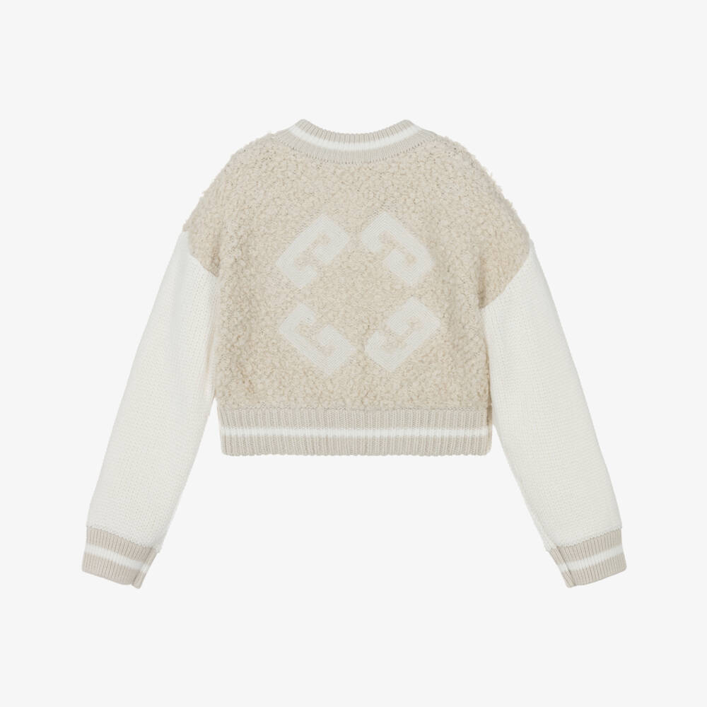 Givenchy-جاكيت شيربا محبوك عاجي للبنات | Childrensalon Outlet