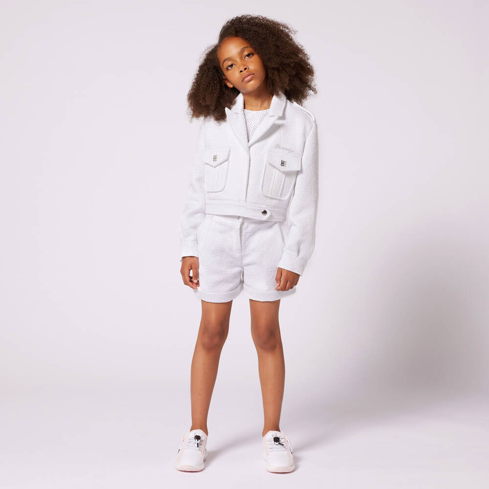 Givenchy-Girls Ivory Tweed Blazer | Childrensalon Outlet