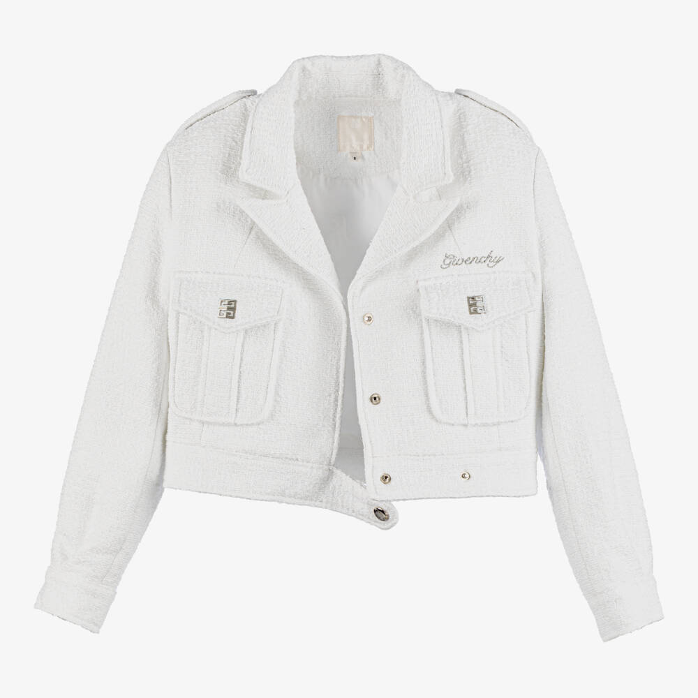 Givenchy-Girls Ivory Tweed Blazer | Childrensalon Outlet