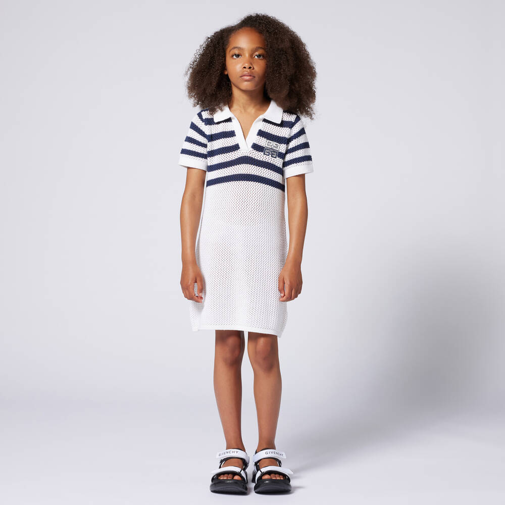 Givenchy-فستان أبيض وكحلي محبوك بالدانتيل للبنات | Childrensalon Outlet