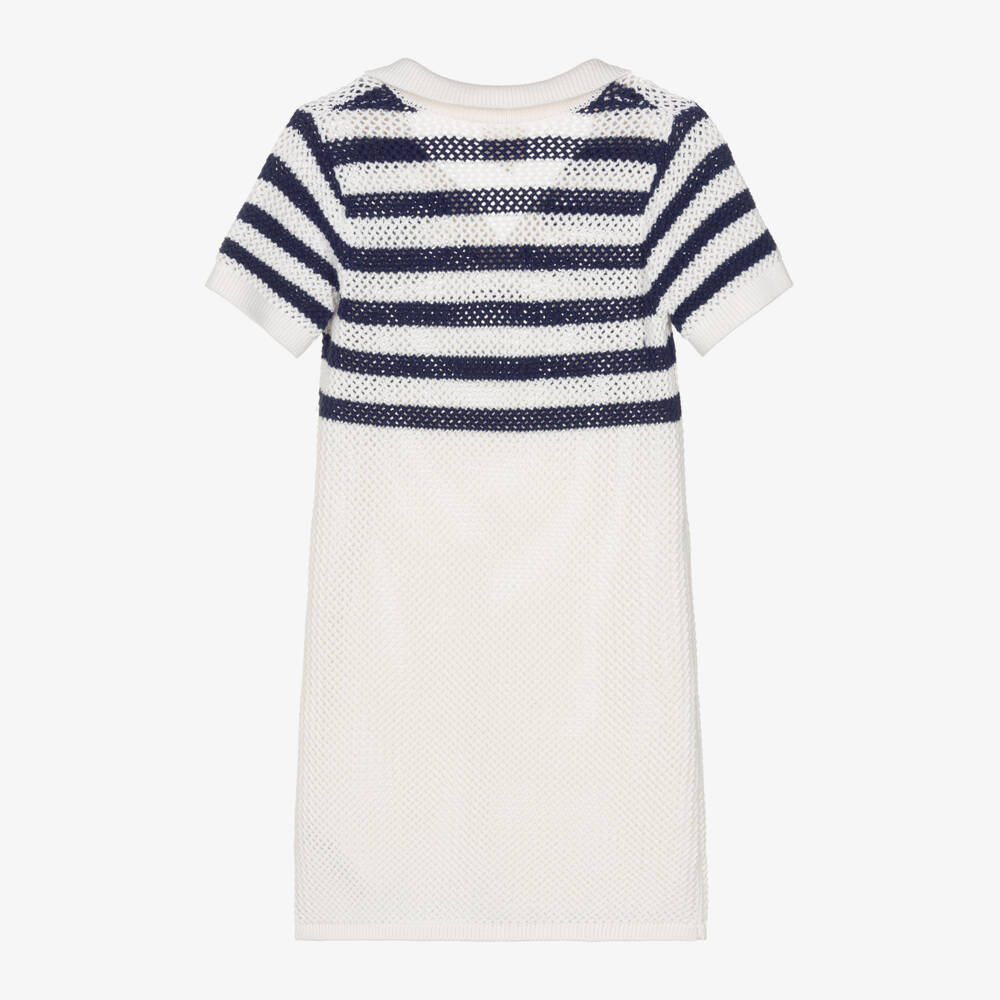 Givenchy-فستان أبيض وكحلي محبوك بالدانتيل للبنات | Childrensalon Outlet