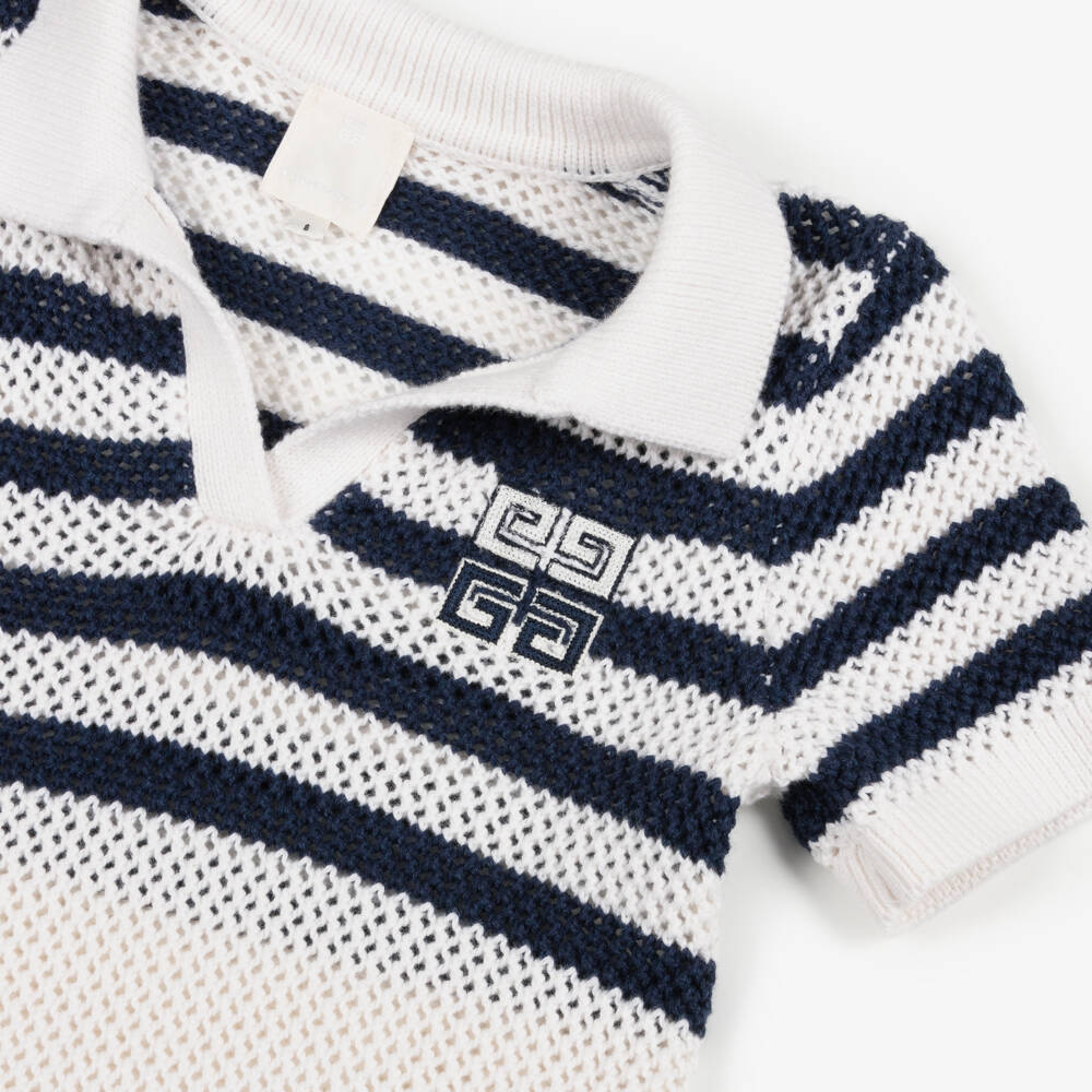 Givenchy-فستان أبيض وكحلي محبوك بالدانتيل للبنات | Childrensalon Outlet