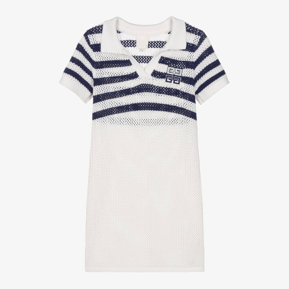Givenchy-فستان أبيض وكحلي محبوك بالدانتيل للبنات | Childrensalon Outlet