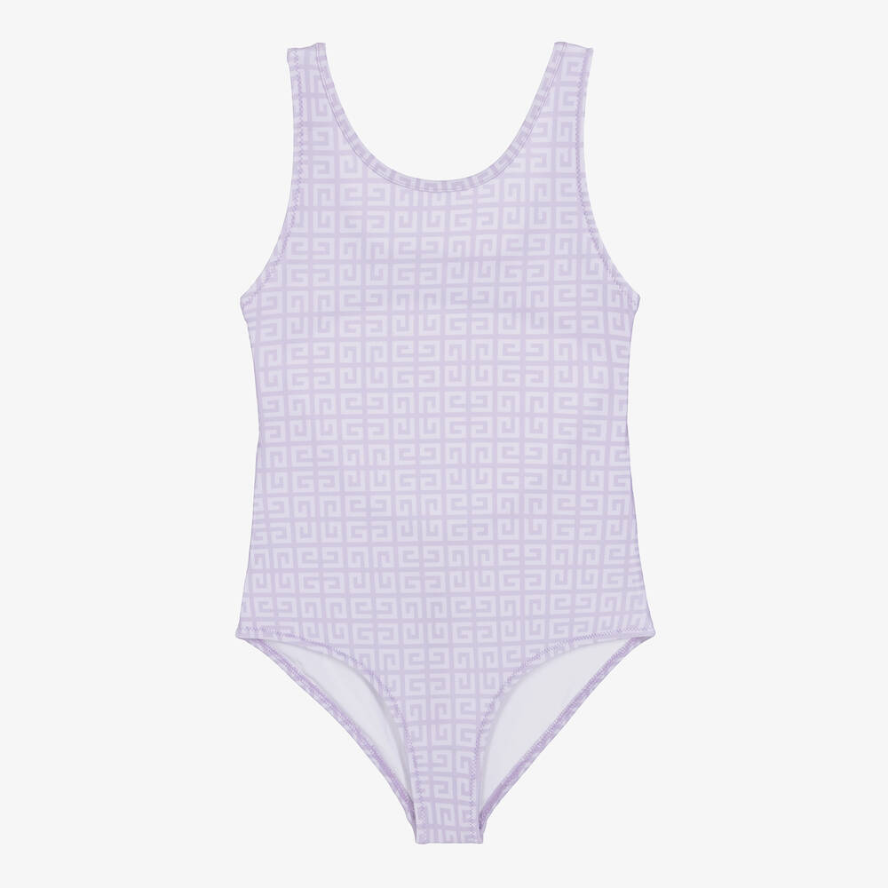 Givenchy - Girls Lilac Purple 4G Logo Swimsuit | Childrensalon