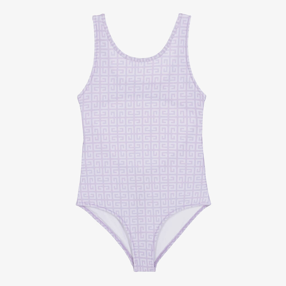 Givenchy-Girls Lilac Purple 4G Logo Swimsuit | Childrensalon Outlet