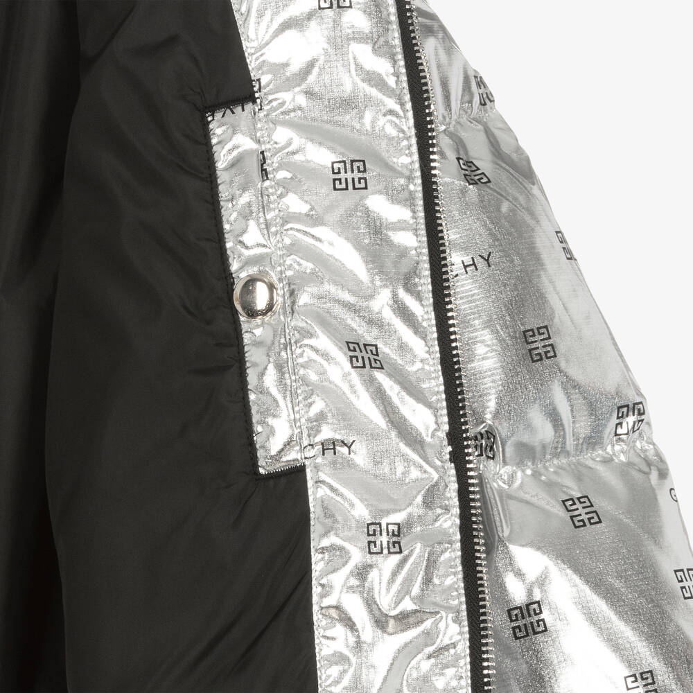 Givenchy-Girls Metallic Silver 4G Down Jacket | Childrensalon Outlet