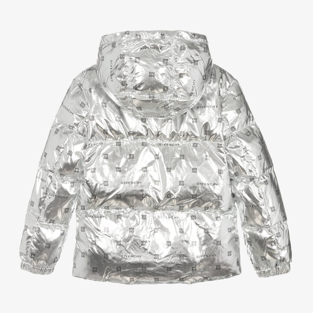 Givenchy-Girls Metallic Silver 4G Down Jacket | Childrensalon Outlet