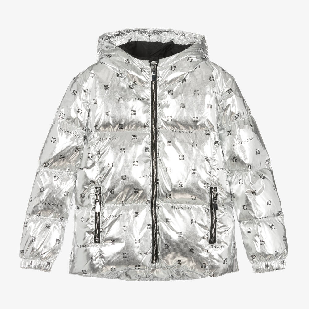 Givenchy - Doudoune argenté métallisé 4G fille | Childrensalon