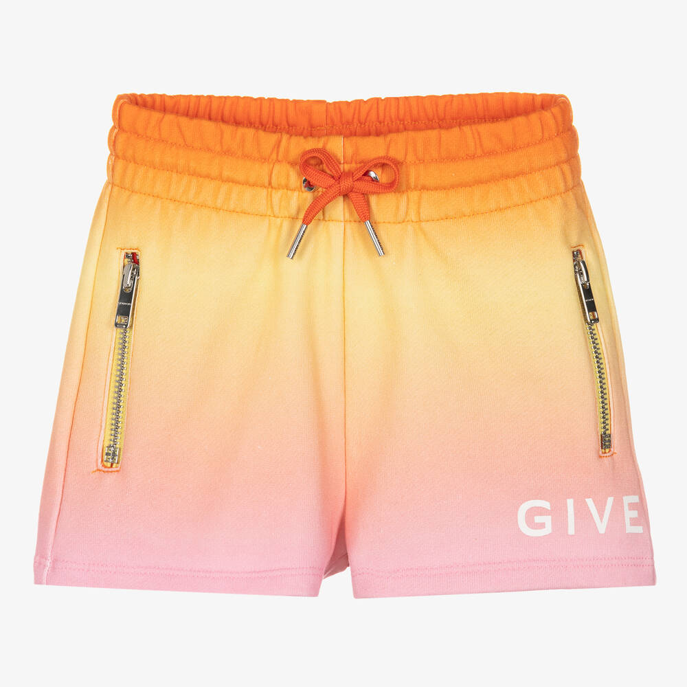 Givenchy - Girls Orange & Pink Logo Shorts | Childrensalon
