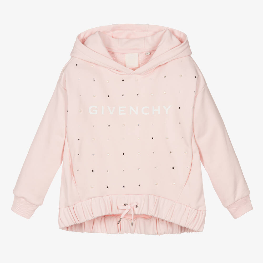 Givenchy-Girls Pale Pink Swarovski Hooded Top | Childrensalon Outlet