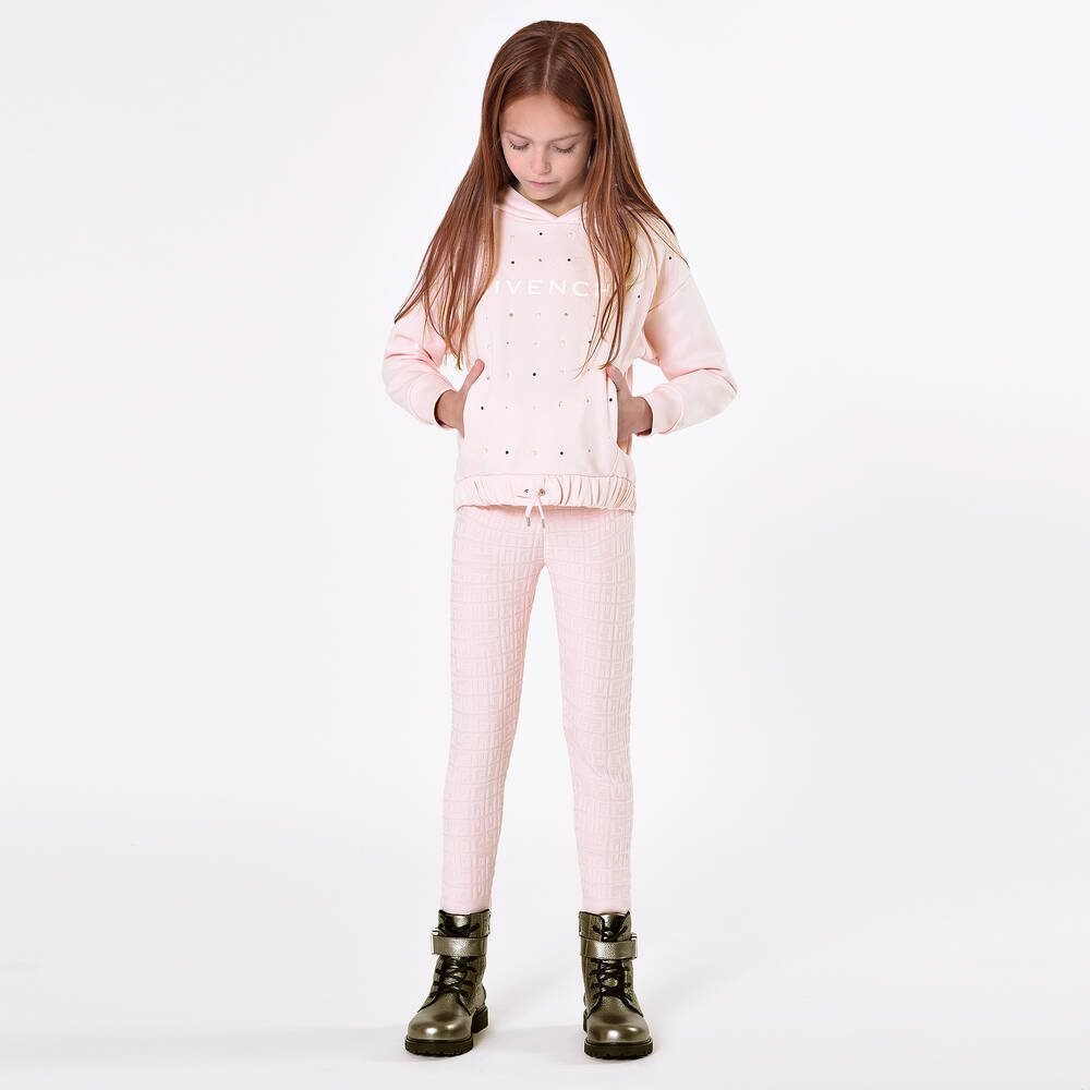 Givenchy-توب هودي قطن جيرسي لون زهري باهت للبنات | Childrensalon Outlet