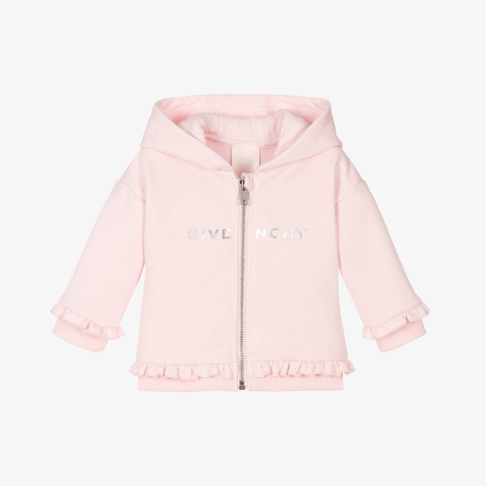 Givenchy-هودي بسحاب قطن لون زهري للبنات | Childrensalon Outlet