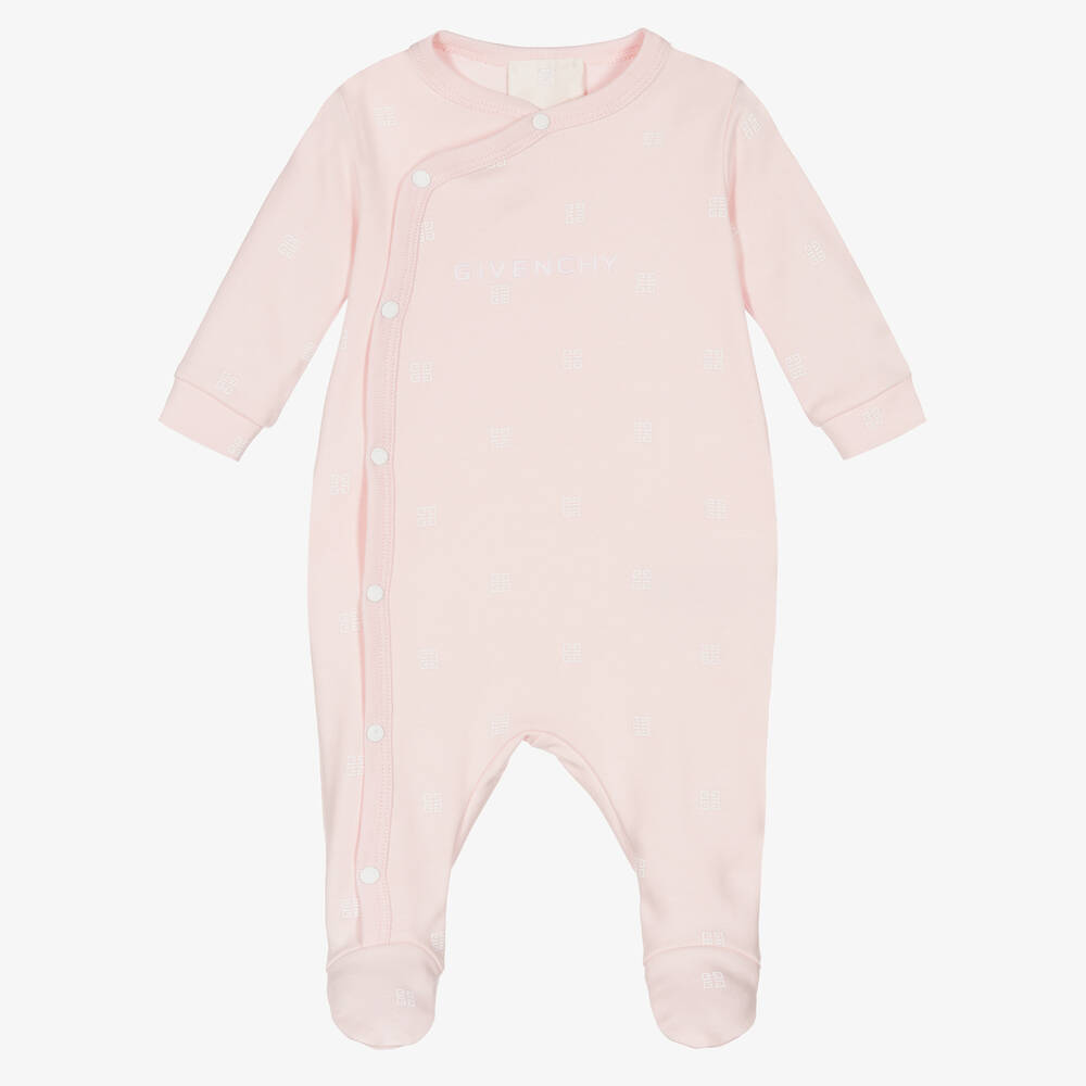 Givenchy - Girls Pink 4G Cotton Babygrow | Childrensalon