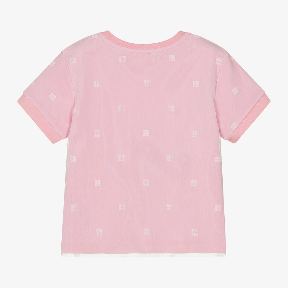 Givenchy-Girls Pink Cotton & 4G Mesh T-Shirt | Childrensalon Outlet