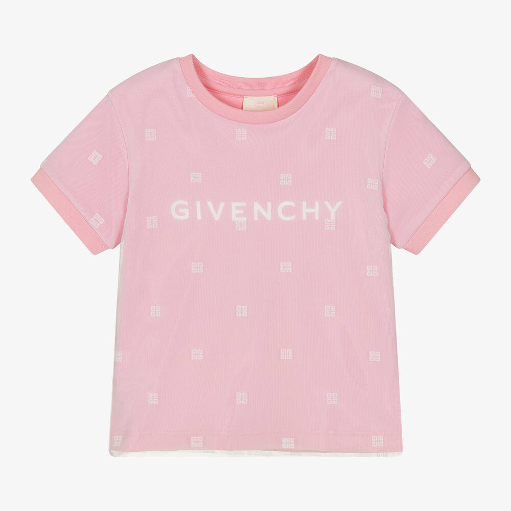 Givenchy-Girls Pink Cotton & 4G Mesh T-Shirt | Childrensalon Outlet
