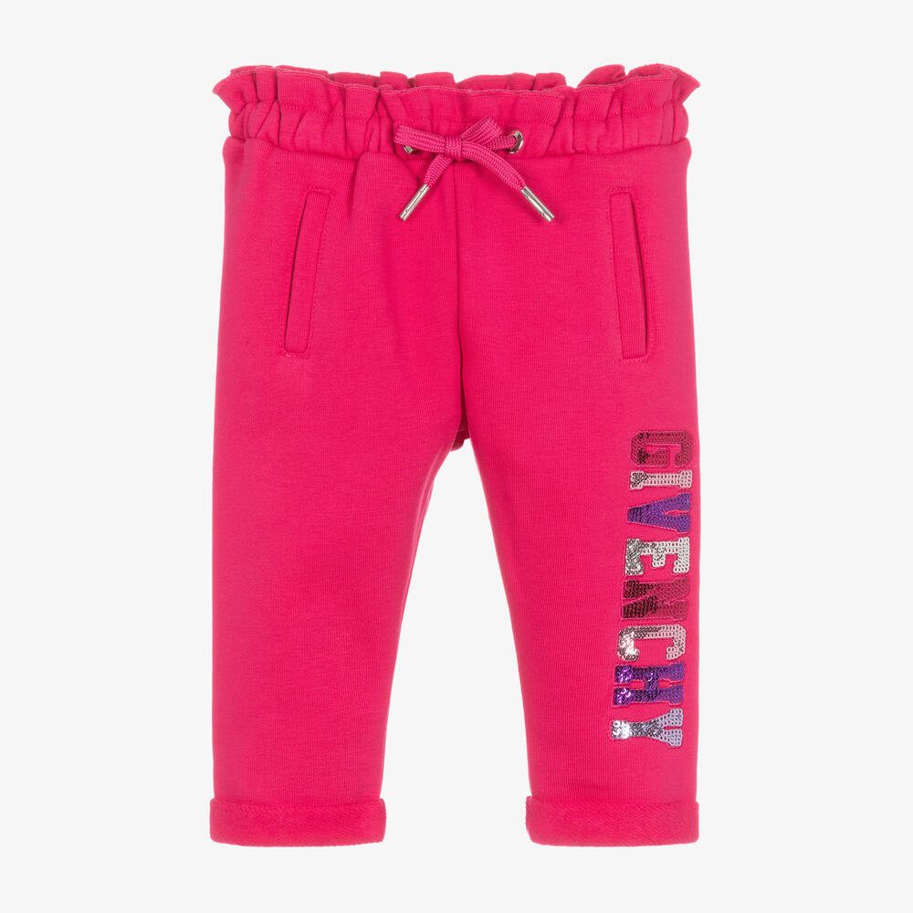 Givenchy - Girls Pink Cotton Sequin Joggers | Childrensalon