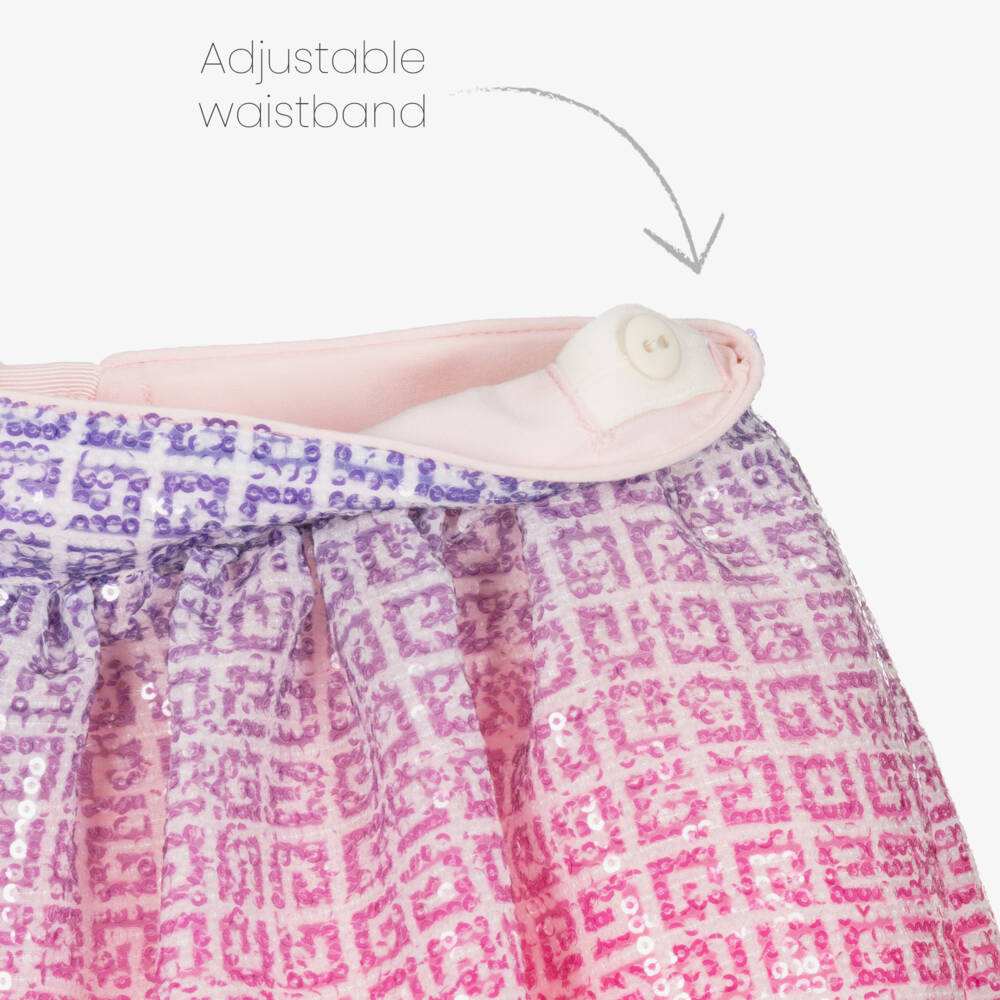 Givenchy-Girls Pink Gradient 4G Logo Sequin Skirt | Childrensalon Outlet