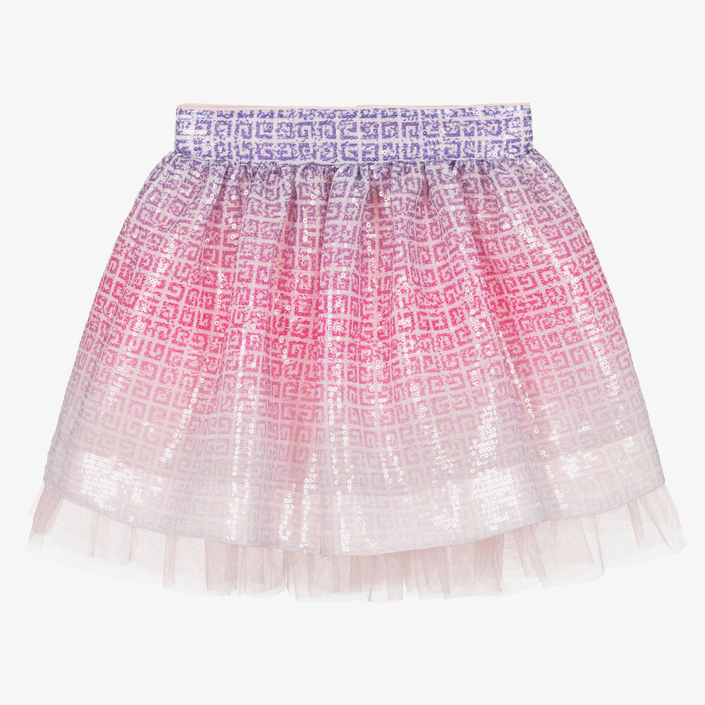 Givenchy - Girls Pink Gradient 4G Logo Sequin Skirt | Childrensalon