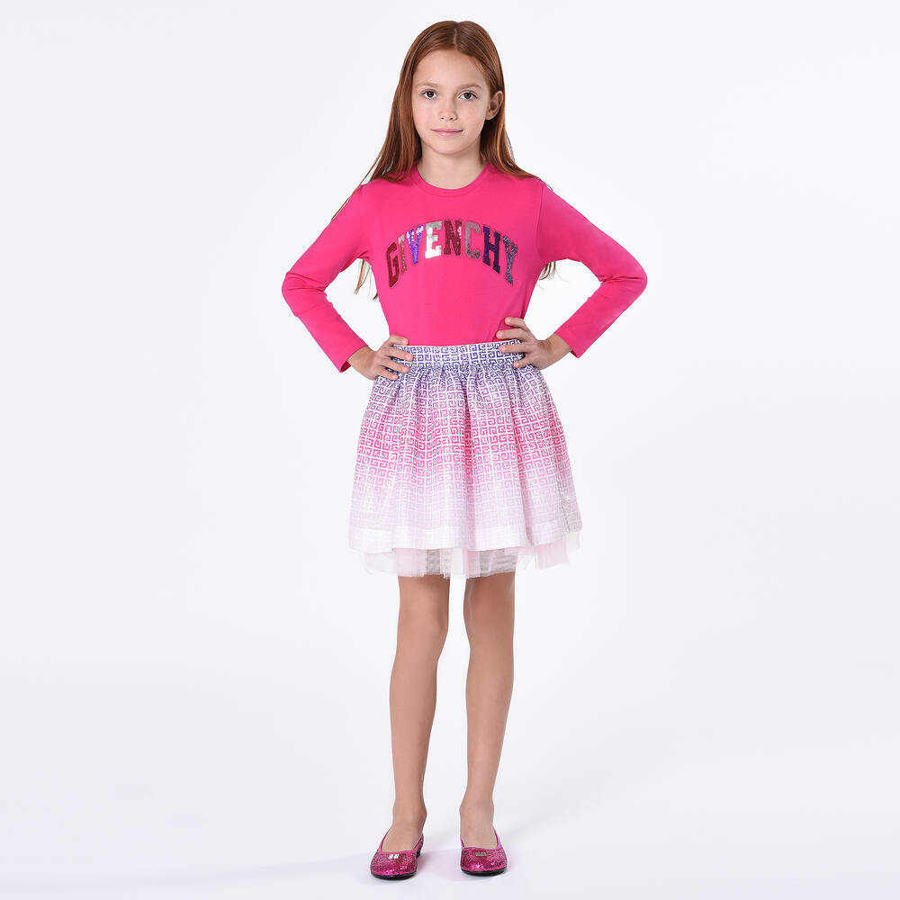 Givenchy-Girls Pink Gradient 4G Logo Sequin Skirt | Childrensalon Outlet