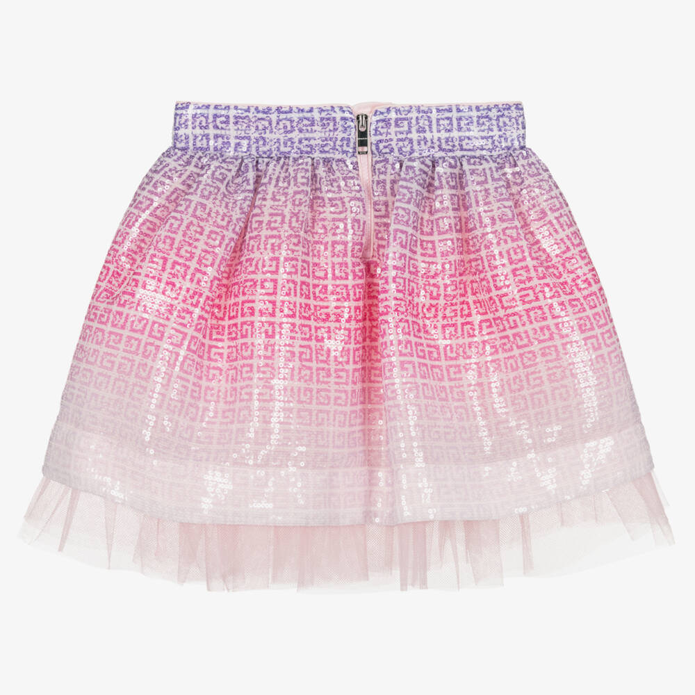 Givenchy-Girls Pink Gradient 4G Logo Sequin Skirt | Childrensalon Outlet