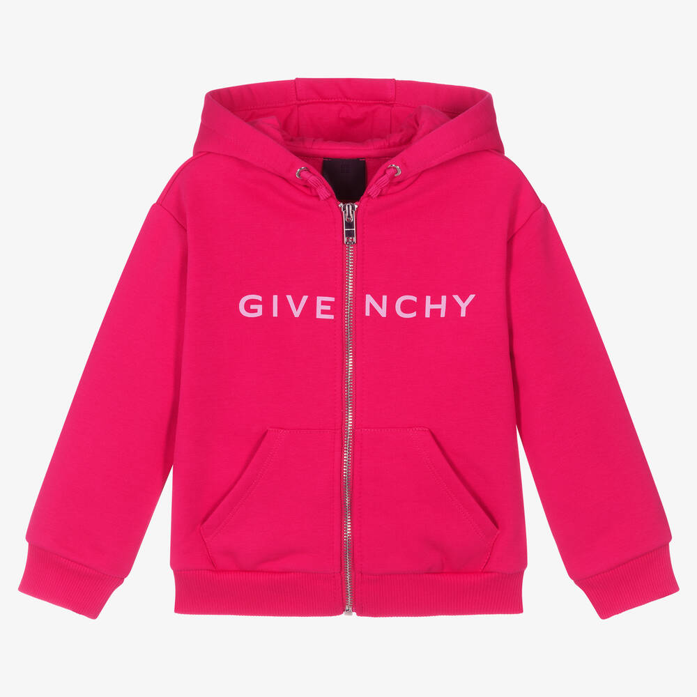 Givenchy - توب هودي بسحّاب قطن جيرسي لون فوشيا للبنات | Childrensalon