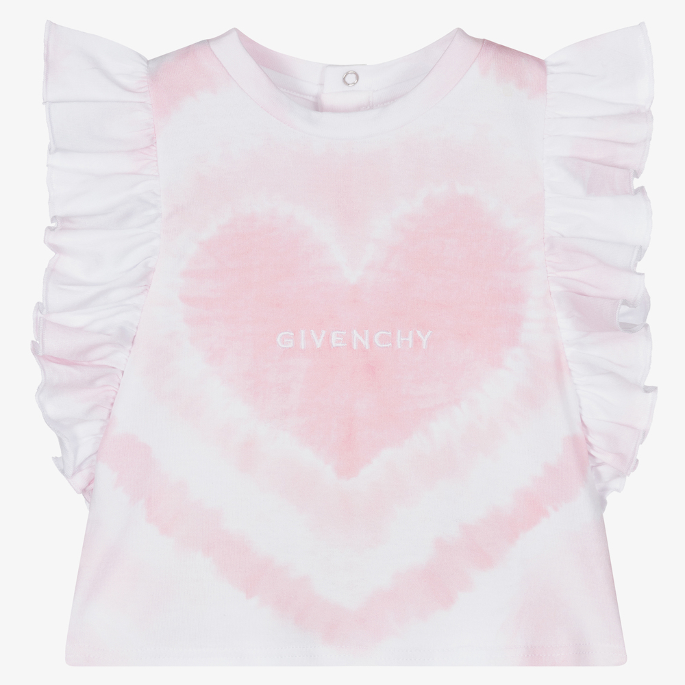 Givenchy - توب أطفال بناتي قطن جيرسي لون زهري وأبيض | Childrensalon