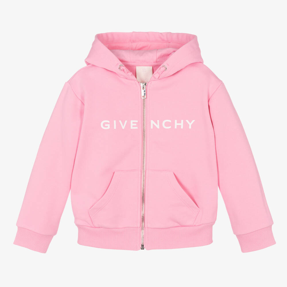 Givenchy - توب هودي قطن جيرسي لون زهري وأبيض للبنات | Childrensalon