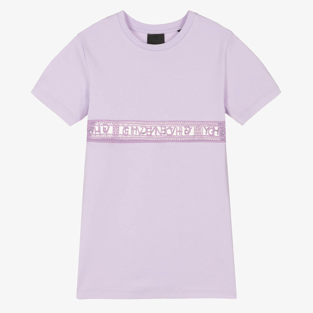 Givenchy-Girls Purple 4G Logo Lace Dress | Childrensalon Outlet