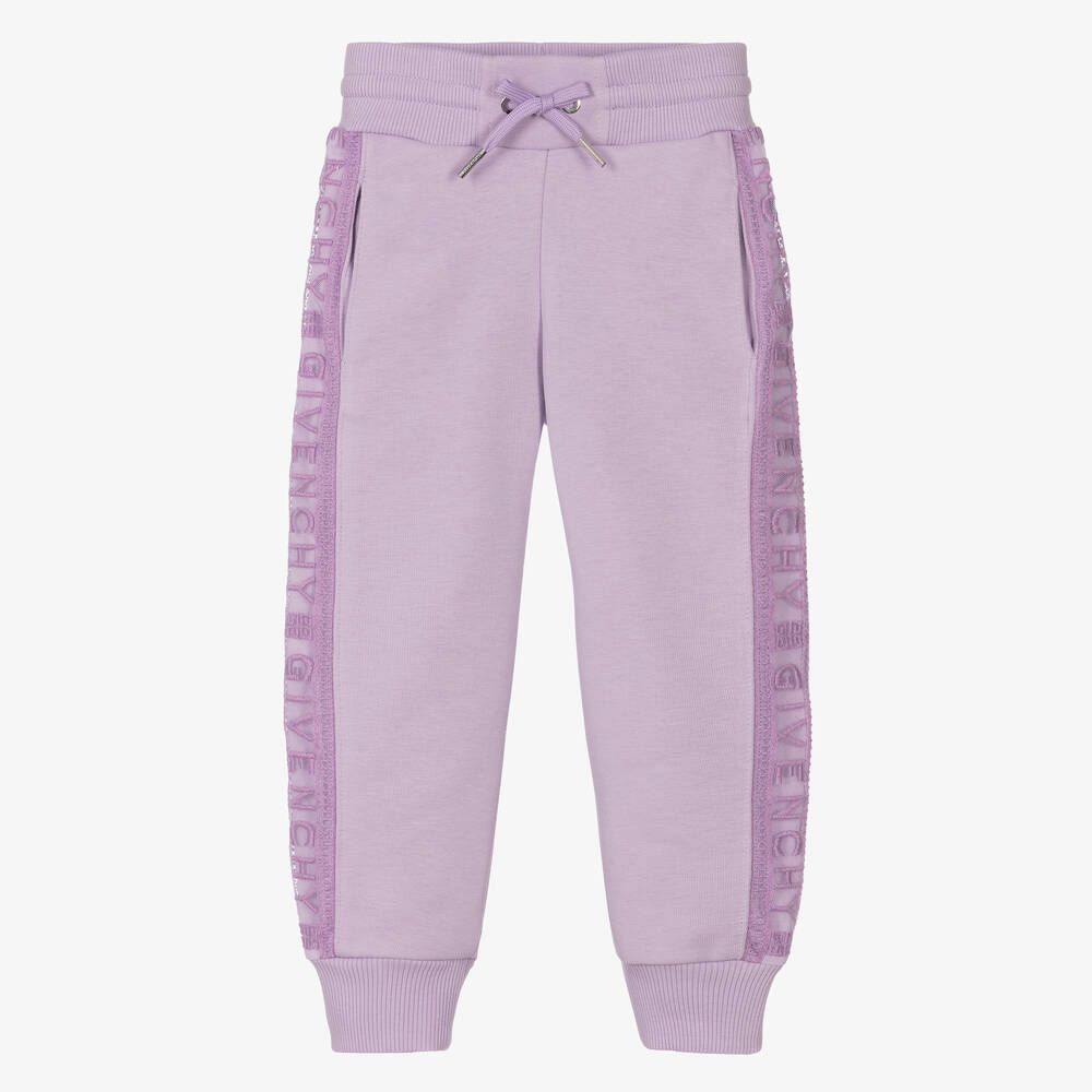Givenchy - Girls Purple Cotton Logo Joggers | Childrensalon