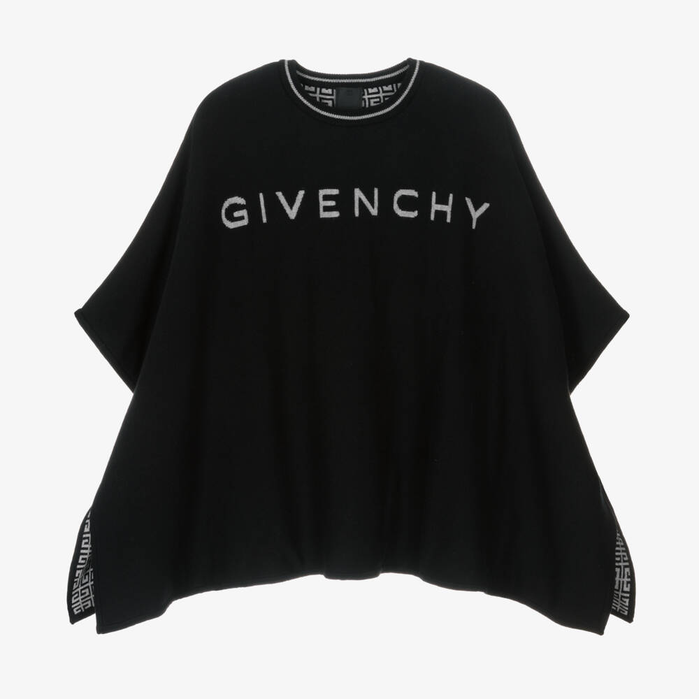Givenchy-Girls Reversible Black Knit Poncho | Childrensalon Outlet
