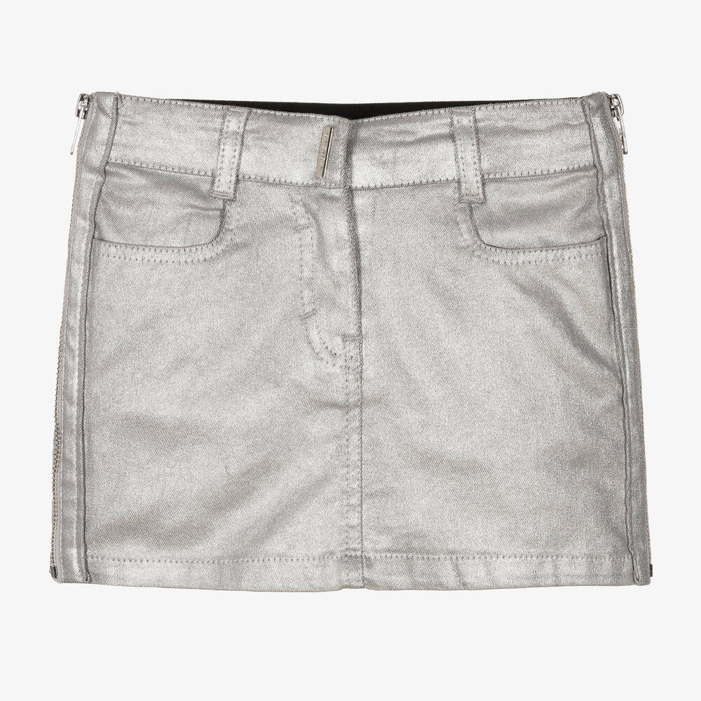 Givenchy - Girls Silver Denim Mini Skirt | Childrensalon