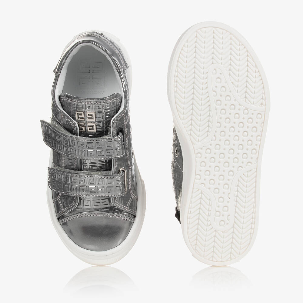 Givenchy Kids' Silver Metallic Monogram Velcro Trainers In Grey