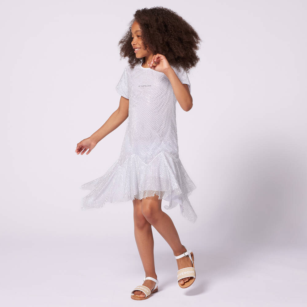 Givenchy-Girls Sparkling Silver Lattice Dress | Childrensalon Outlet