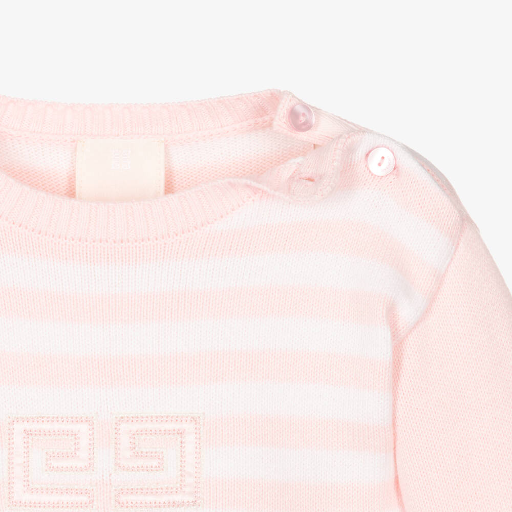 Givenchy-Girls Striped Pink Knit Dress | Childrensalon Outlet