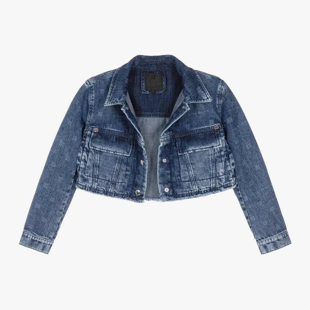 Givenchy-Girls Washed Blue Denim Jacket | Childrensalon Outlet