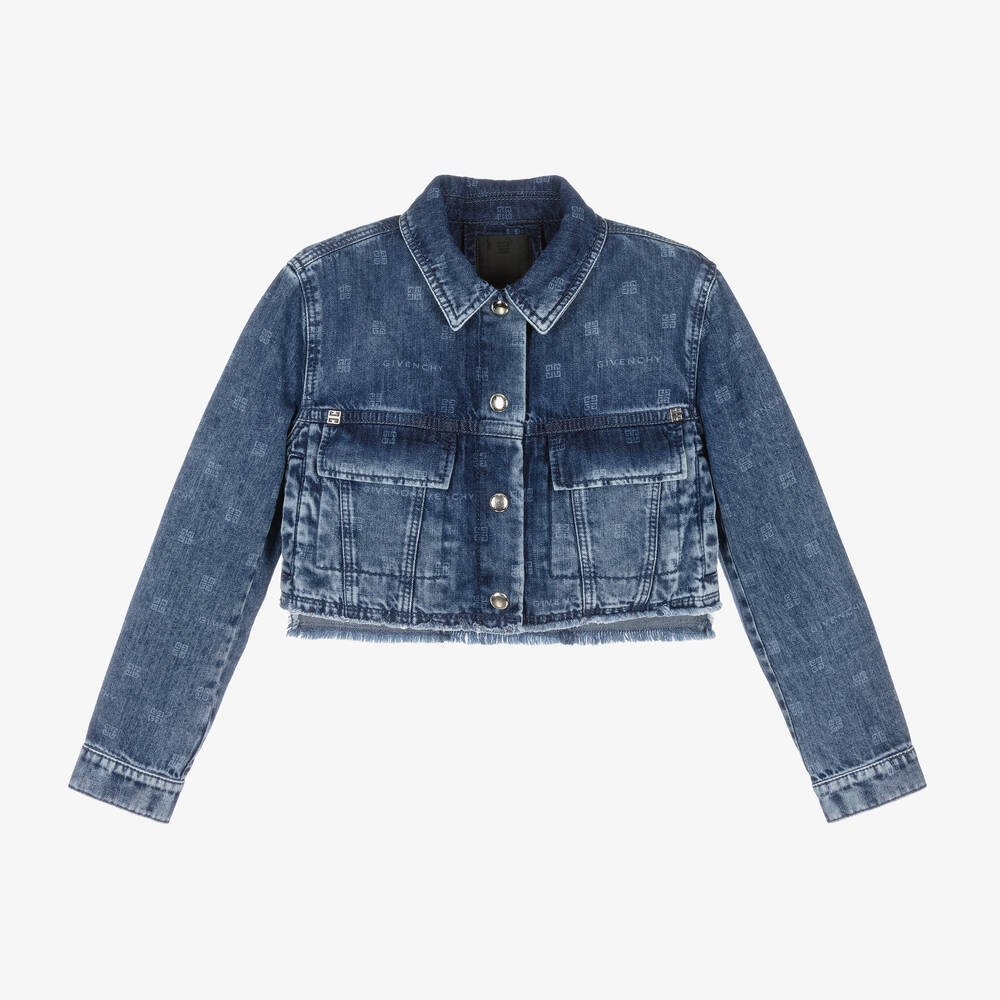 Givenchy-Girls Washed Blue Denim Jacket | Childrensalon Outlet