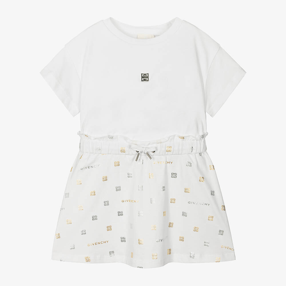 Givenchy-Girls White 4G Cotton Dress | Childrensalon Outlet