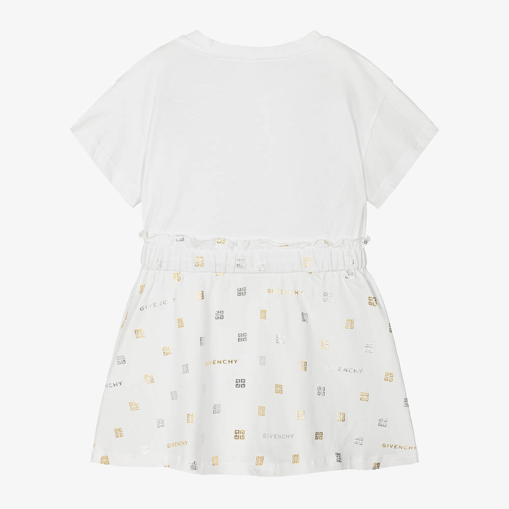 Givenchy-Girls White 4G Cotton Dress | Childrensalon Outlet