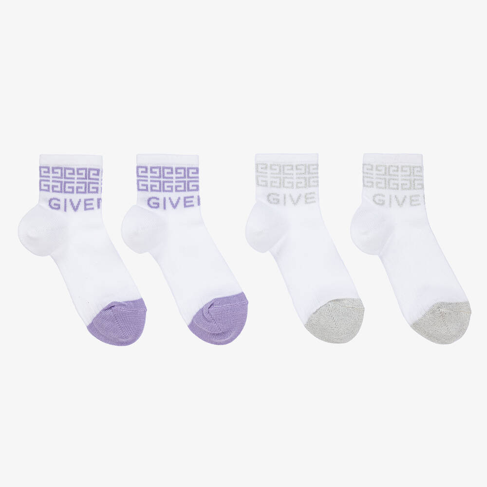 Givenchy - Girls White 4G Logo Socks (2 Pack) | Childrensalon