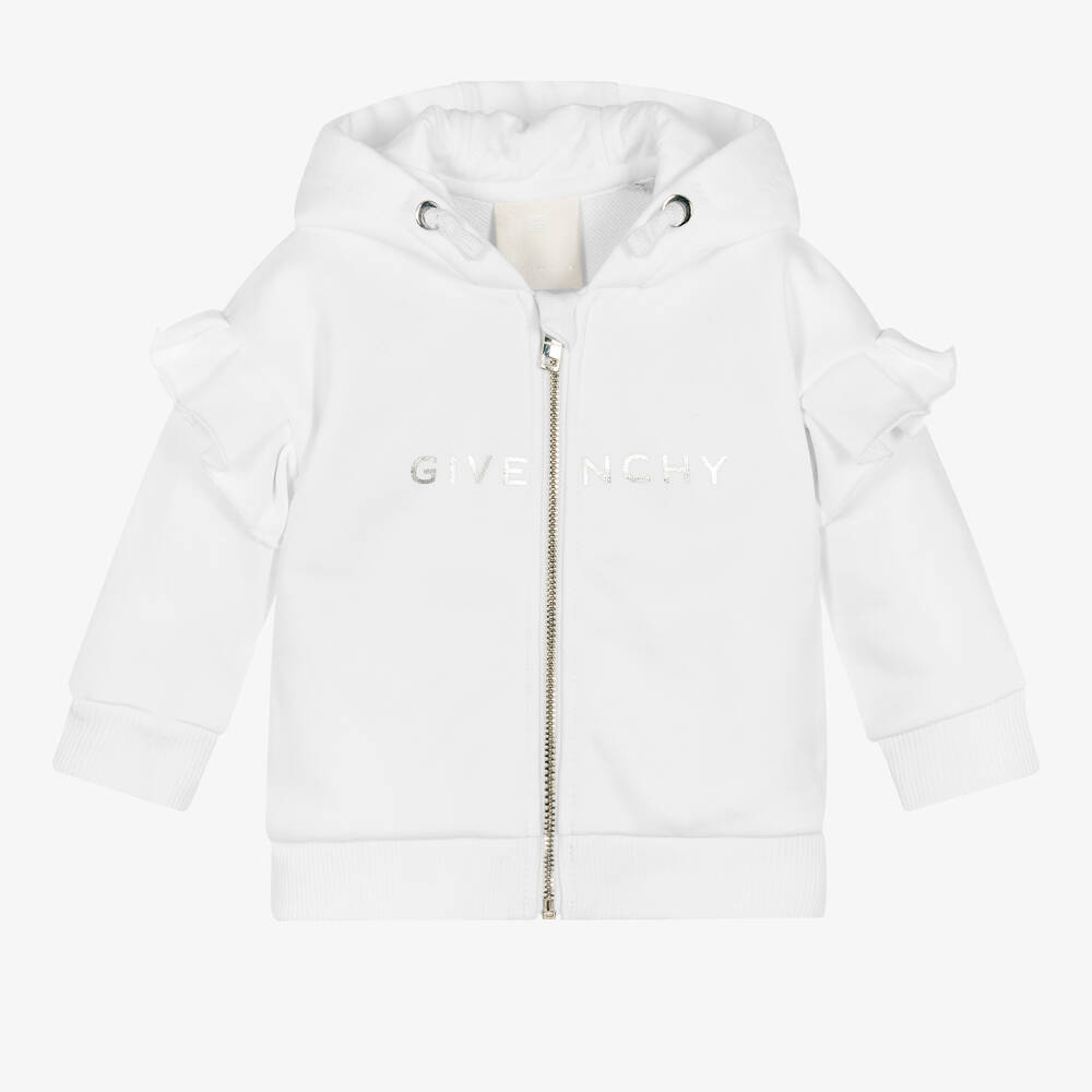 Givenchy - توب هودي بسحّاب 4G تينز بناتي قطن جيرسي لون أبيض | Childrensalon