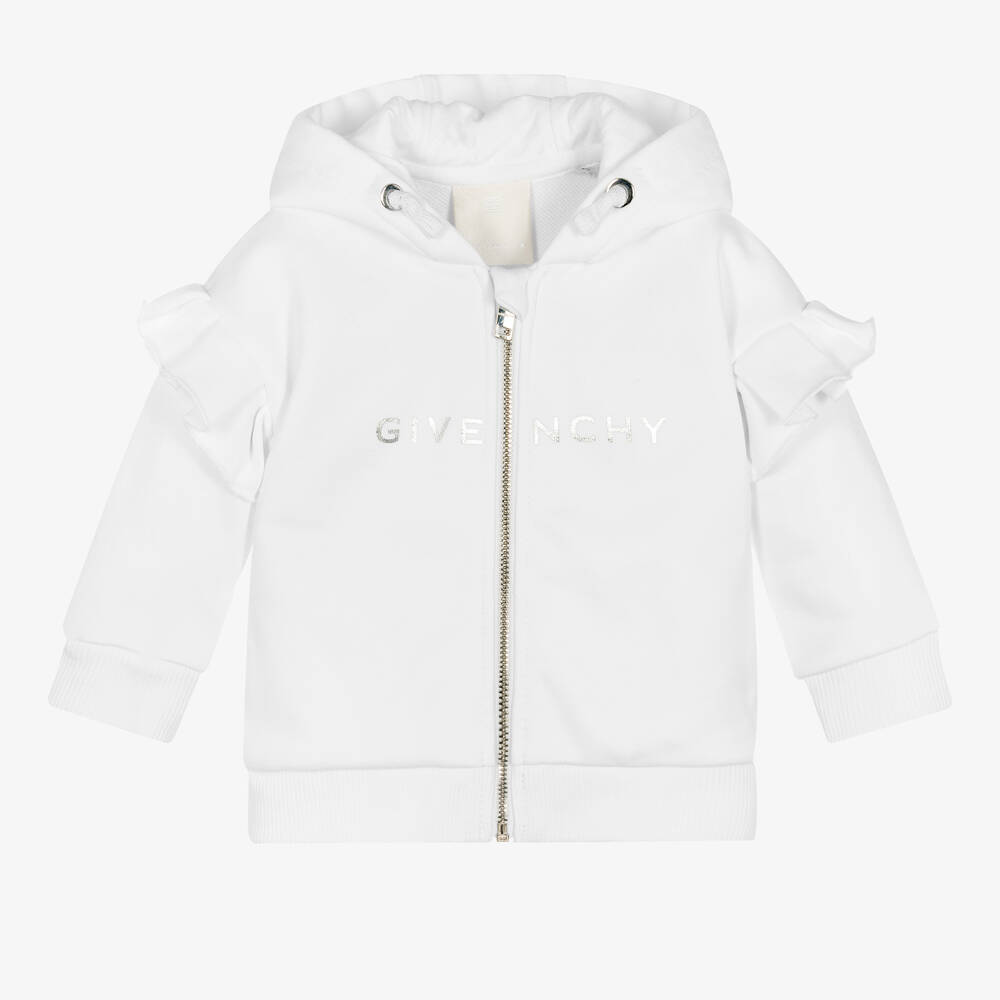 Givenchy-توب هودي بسحّاب 4G تينز بناتي قطن جيرسي لون أبيض | Childrensalon Outlet